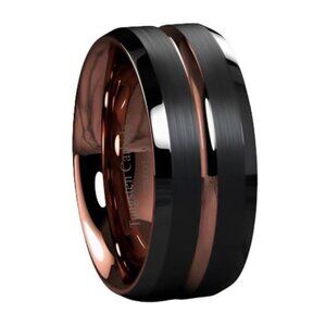 Men's Black Brushed Rose Gold Wedding Band Ring - Men's Wedding Rings